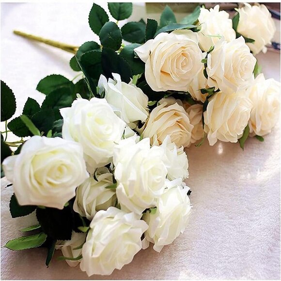 NEW Artificial Roses 10 Heads 2.8" Flowers Arrangement Silk Bouquet - Picture 7 of 8